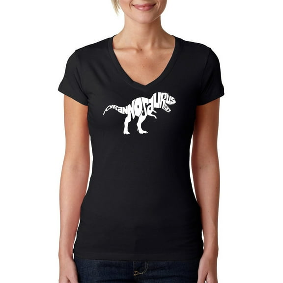 LA Pop Art Women's Word Art V-Neck T-Shirt - TYRANNOSAURUS REX