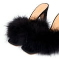 thumbnail image 2 of XYD Women Chic Faux Fur Backless Slides Mules Square Open Toe Sandals Chunky High Heel Slip On Pumps Dressy Shoes Size 4.5 Black, 2 of 4