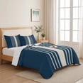 thumbnail image 5 of Twin Quilt Set 68''x86'', Navy Blue Beige Striped Lightweight Summer Bedspread Coverlet Set with 2 Pillow Shams, Modern Farmhouse Retro Lines Breathable All Season Quilt Bedding for Dorm/Bedroom, 5 of 9