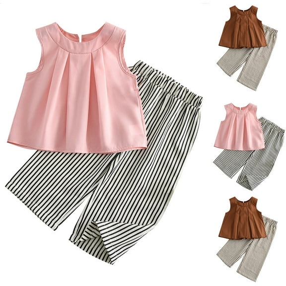 Eltusu Girls Outfit Sets, Casual Elastic Waistband Sleeveless Tops with Pants Sets Pink Size 6 T