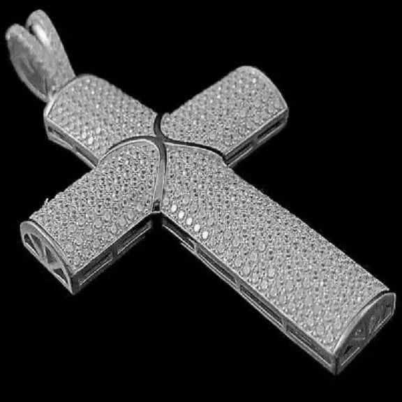 4 Ct Round Cut White Moissanite Cross Mens Charm Pendant 14K White Gold Plated