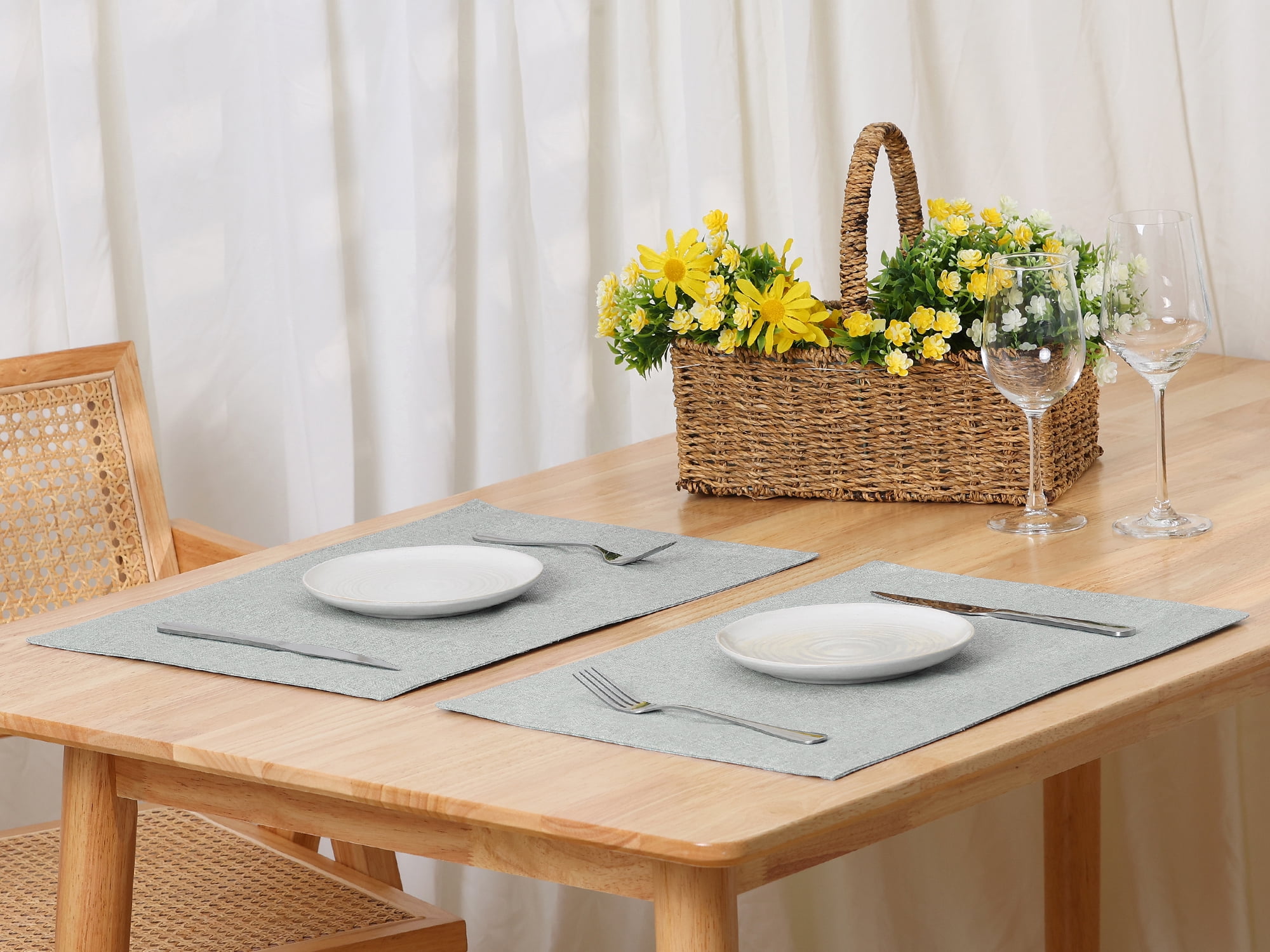 Unique Bargains Placemats Set of 6 Heat Resistant Place Imitation Linen Place Table Mats Light Grey