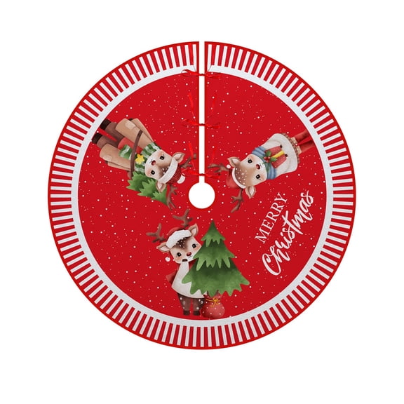 Yhmxh Christmas Tree Skirt 35 Inches Red Xmas Soft Cover Mat Snowflake Xmas Tree Skirt Ornaments Round Xmas Tree Cover ELK Decor Retro Xmas Tree Skirt for Holiday Ornaments Indoor Outdoor Decoration