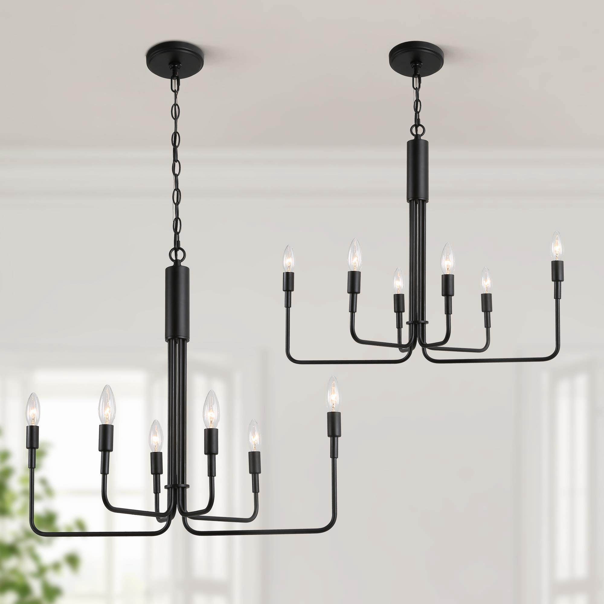LNC 6-Light Matte Black Candle Chandelier for Kitchen, Dining or Living Room