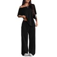 thumbnail image 2 of Women's 2 Piece Lounge Sets Off Shoulder Oversized Short Sleeve Tops Casual Wide Leg Pant Set, 2 of 8