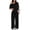 Black, variant on Women'S 2 Piece Lounge Sets Off Shoulder Oversized Short Sleeve Tops Casual Wide Leg Pant Set Dark Blue M