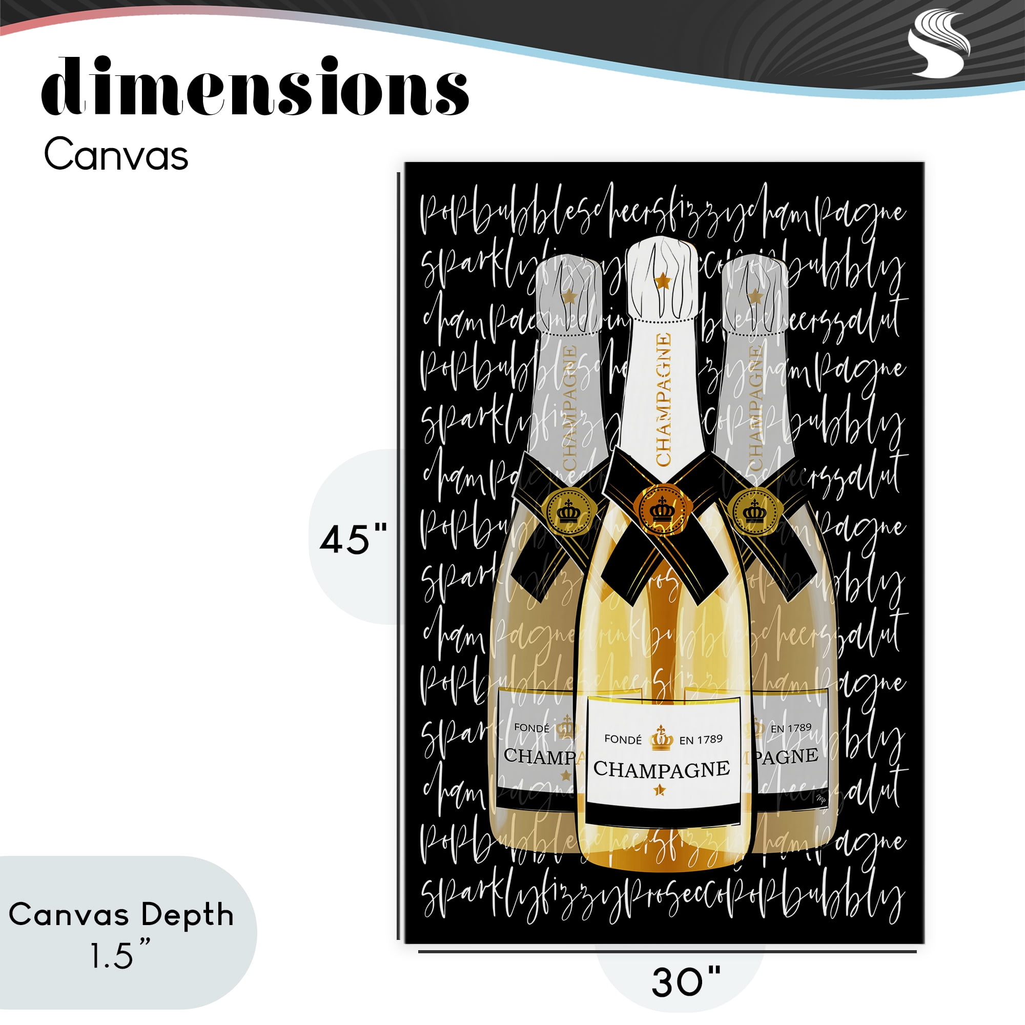Stupell Industries Triple Champagne Bottle Love Canvas Wall Art, design by Martina Pavlova