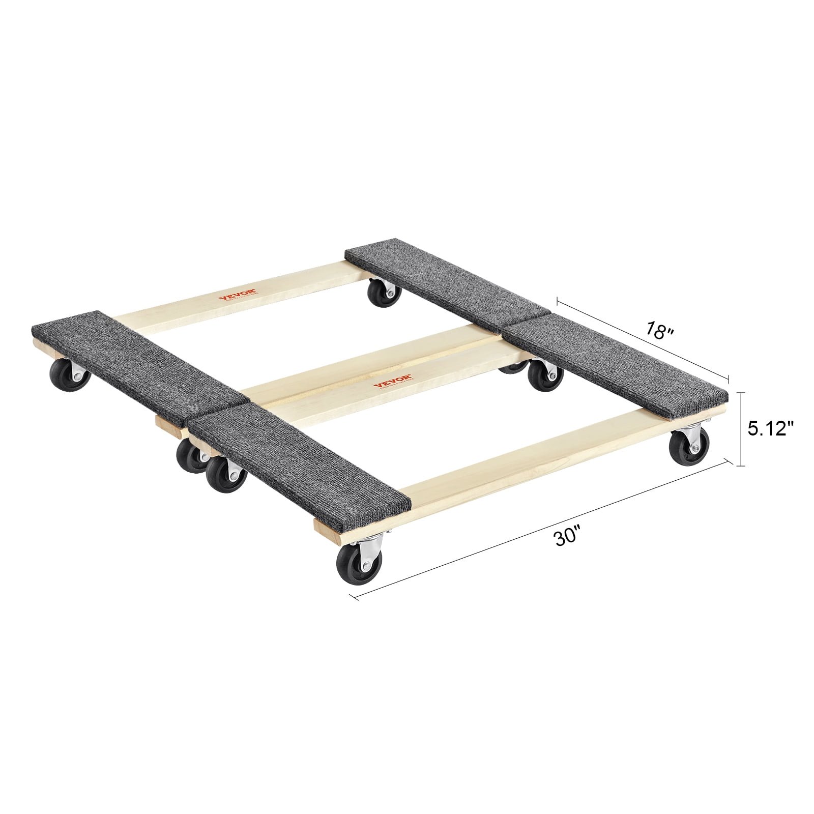 VEVOR Furniture Dolly, 1000 lbs Each Load Capacity,2 Packs, 18" x 30", 8 x 3" PP Swivel Casters,Heavy Duty Hardwood Furniture Moving Dolly,Mover's Dolly, Moving Cart with Wheels for Heavy Furniture