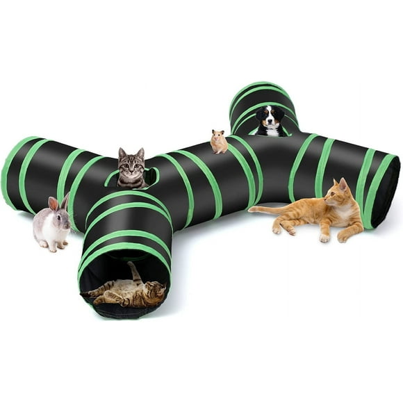 Jinsinto Upgraded Bone Type Cat Tunnel, Collapsible 4-Way Cat Play Tunnel Tube with Storage Bag for Cats, Puppies, Rabbits, Ferrets, Guinea Pigs, Indoor and Outdoor Use
