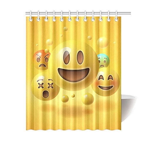 BPBOP Happy Smile Emoji Home Decor Polyester Fabric Shower Curtain Bathroom Sets with Hooks ...