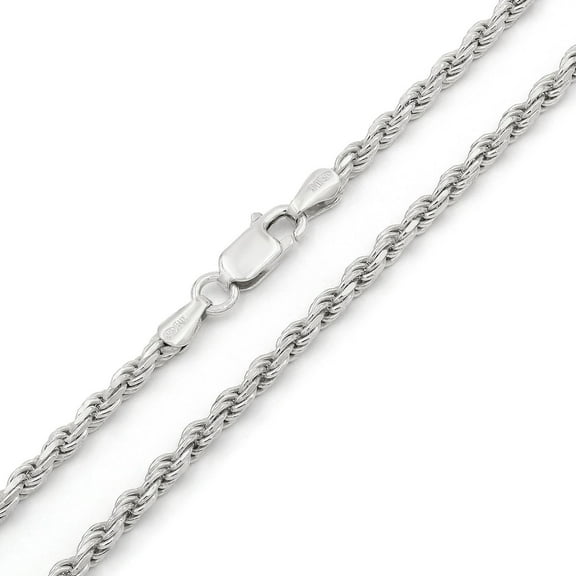 925 Italian Sterling Silver 3mm Solid Rope Diamond Cut Chain, FREE Microfiber Cloth, ITProLux Link Mens Womens Necklace, Giorgio Bergamo