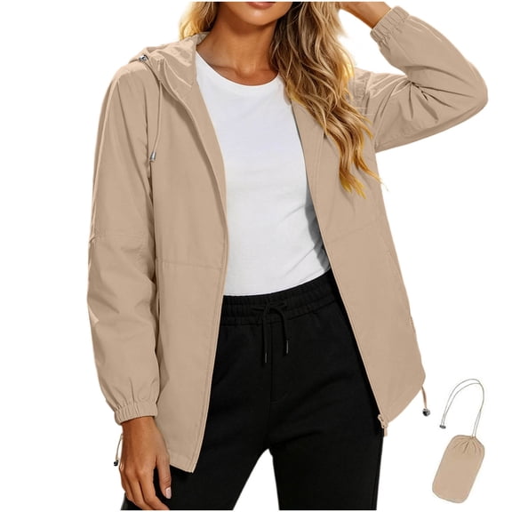 OGLCCG Rain Jacket Women Packable Windproof Lightweight Rain Coat with Hood Windbreaker Trench Raincoat for Women Size XS-XL