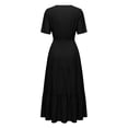 thumbnail image 4 of ClodeEU Women's Summer Jacquard V Neck Short Sleeve Dress ,Solid Color Casual Midi Dress Black,Women's Plus L, 4 of 6