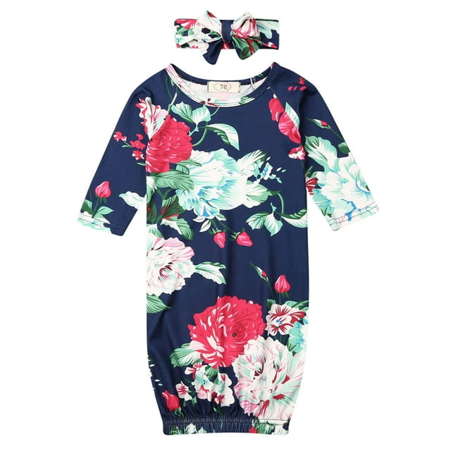 Xingqing Sac de Couchage pour Bébé avec Bandeau à Manches Longues, Pyjama à Motif Floral/rayé