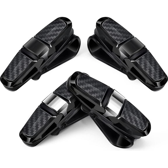 4 Pieces Glasses Holders for Car Sun Visor, Sunglasses Holder Clip Hanger Eyeglasses Mount, Double-Ends Clip 180 Degree Rotational Car Glasses Holder (Black, Silver)