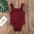thumbnail image 2 of Baby Sleeveless Sling Jumpsuit, Ruffle Elastic Solid Color Knitted Rib Romper, 2 of 6