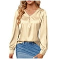 thumbnail image 1 of Timegard Tops for Women V-Neck Ruched Long Sleeve Solid Color Tee Tshirts Work Fall Casual Loose Tops, 1 of 6