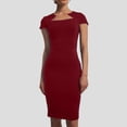 thumbnail image 2 of DHFJKG Women's Work Dress Formal Pencil Midi Dress Short Sleeve Business Casual Wear Summer Solid Color Slim Fit Trendy Dresses, 2 of 6