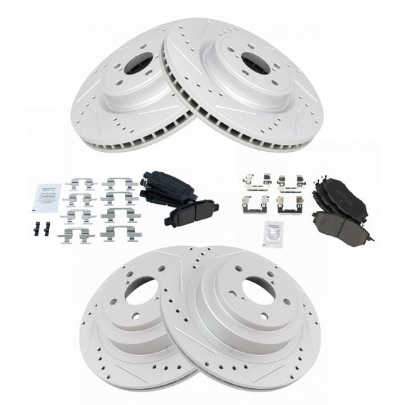 TRQ Front and Rear Performance Brake Pad & Rotor Kit Brake Pads Brake Rotors Set Ceramic Premium G-Coated Fits Select 2005-2009 Subaru Legacy