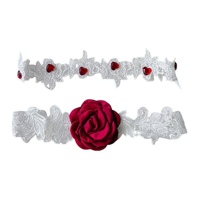 2x Elastic Wedding Garter Rhinestone Floral Embroidery Bride Garter Belt  DIY Set
