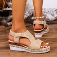 thumbnail image 4 of Espadrilles for Women Peep Toe Wedge Sandals Lightweight Cutout Soft Leather Slingback Wedges Heels Khaki Size 6, 4 of 7