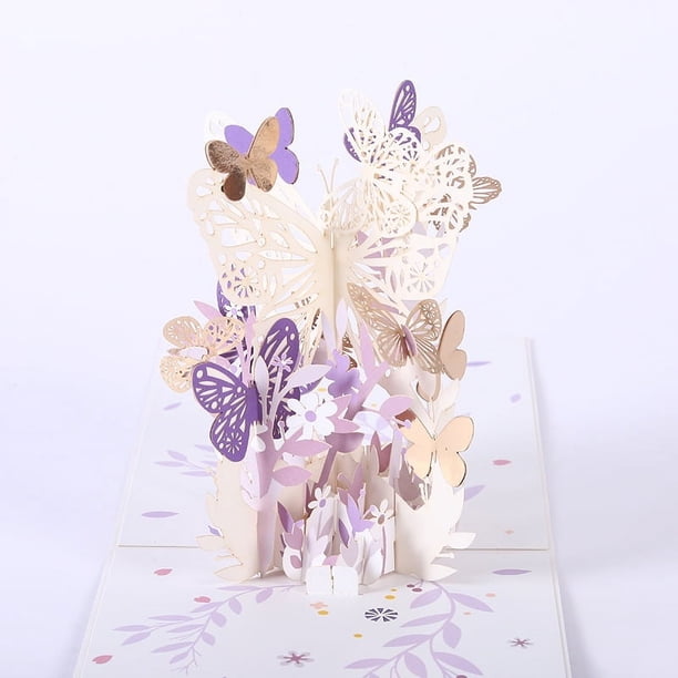 Tarjeta emergente con diseño de flor de mariposa, regalo único para mujeres y niñas, tarjeta emergente en 3D con diseño floral para el día de la madre, esposa, novia, aniversario, San Valentín,
