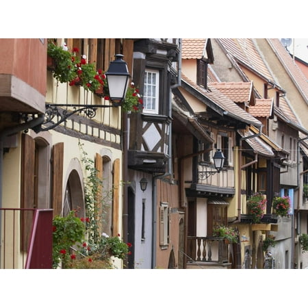 Street in the Heritage Village of Eguisheim, Alsatian Wine Road, Haut Rhin, Alsace, France, Europe Print Wall
