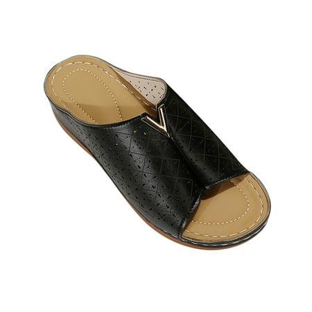 

HBYJLZYG Womens Wedge Sandals Leather: Dressy Sandal Rubber Sole Comfortable Walking Casual Slip On Summer Shoes