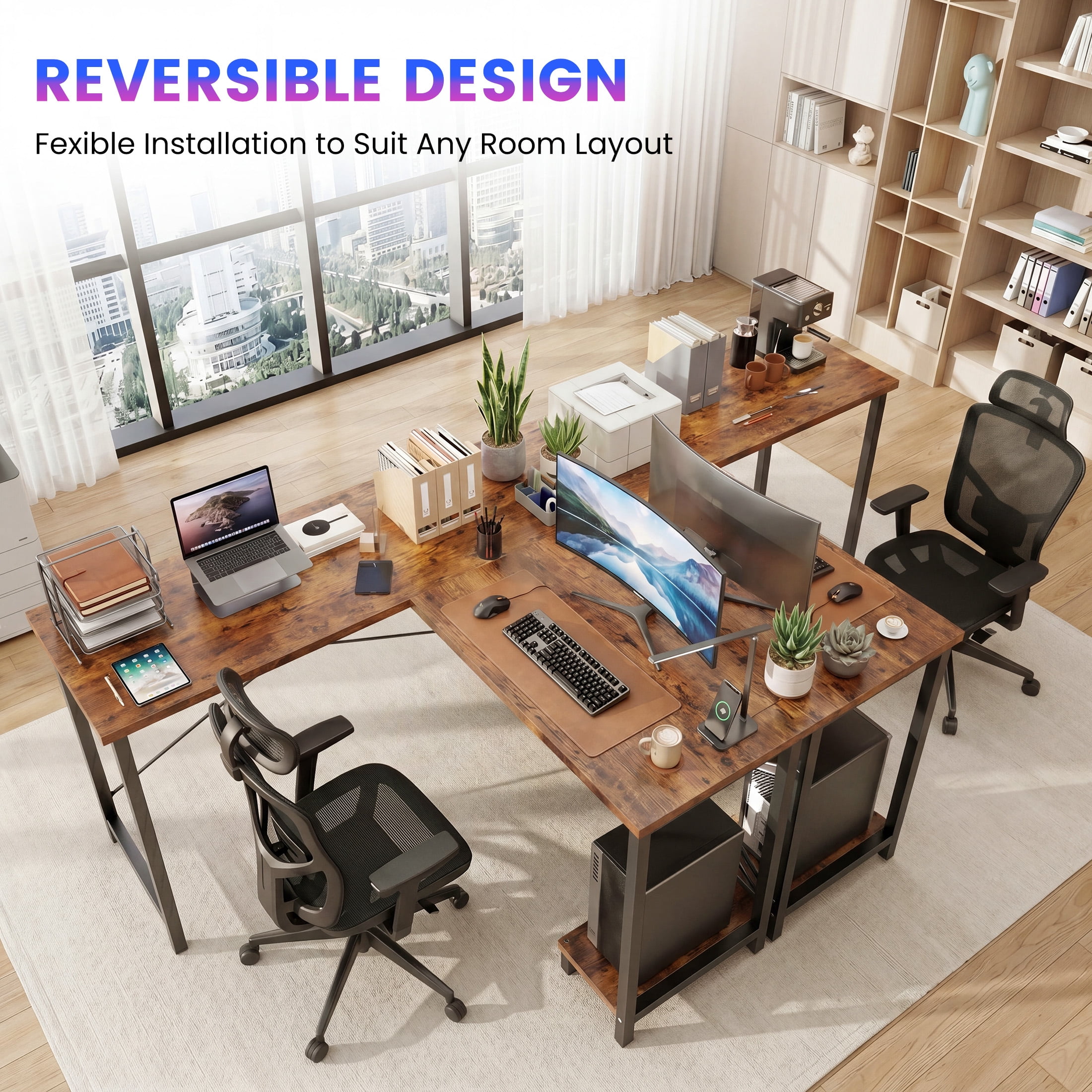 edx 50 Inch L Shaped Computer Desk, Corner Executive Desks Gaming Desk PC Table with CPU Stand for Home Office Dorm Sturdy Writing Workstation, Rust