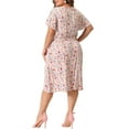 thumbnail image 3 of GRACE & GRANDEUR Women's Plus Size Dress Flare Short Sleeves Floral Peplum Summer Midi Dress 4X Light Pink, 3 of 6