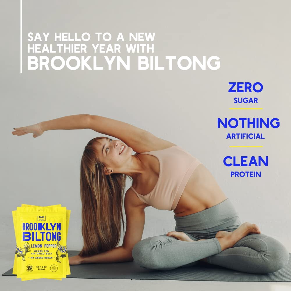 Brooklyn Biltong - Air Dried Grass Fed Beef Snack - Whole30 Approved, Paleo, Keto, Gluten Free, Sugar Free, Made in USA - 8 oz. Bag (Lemon Pepper)