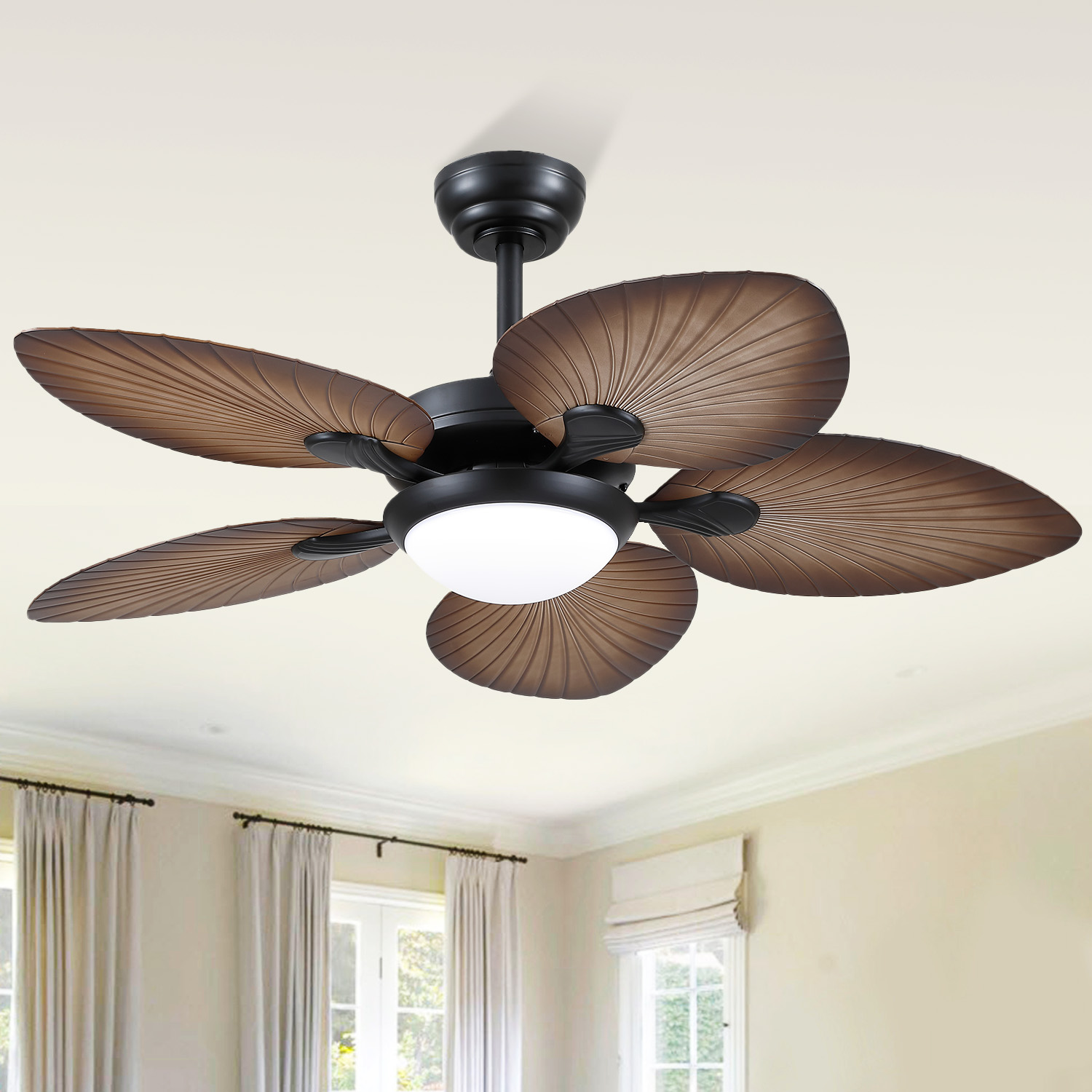 YIOSI 44″ Tropical Palm Leaf Ceiling Fan with Dimmable LED Lights, Remote & Smartphone App Control, 6 Speeds, Reversible Quiet Motor, Indoor/Outdoor