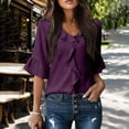 thumbnail image 4 of Summer Tops for Women's Fashion V Neck Trim Pleated Blouse Casual Loose Fit Tops, 4 of 4