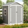 thumbnail image 5 of 6x4 FT Resin Storage Shed, Lofka Plastic Outdoor Shed  with Heavy Duty Floors, 135.6 cu ft, Colorfast, Side Window, Double Lockable Doors for Garden Backyard, 5 of 9
