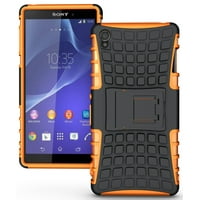 NAKEDCELLPHONE NEON ORANGE GRENADE GRIP TPU SKIN HARD CASE COVER STAND FOR SONY XPERIA Z3 PHONE (T-Mobile Unlocked D6633 D6616 D6643 D6603)