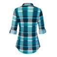 thumbnail image 4 of HOWPAY Plaid Shirts for Women Long Sleeve Button down Collared Classic Casual Blouses Tops Stretch Loose Fit Oversized Comfy Fall Outfits Sky Blue L, 4 of 4