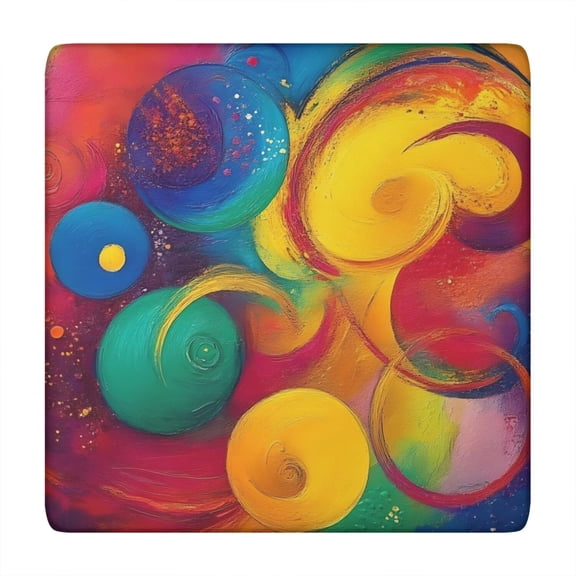 Colorful Circular Pattern Square Fitted Tablecloth with Elastic Edge,Square Table Cover,Washable Elastic Table Cover for Home Kitchen Party Decor 34"x34"