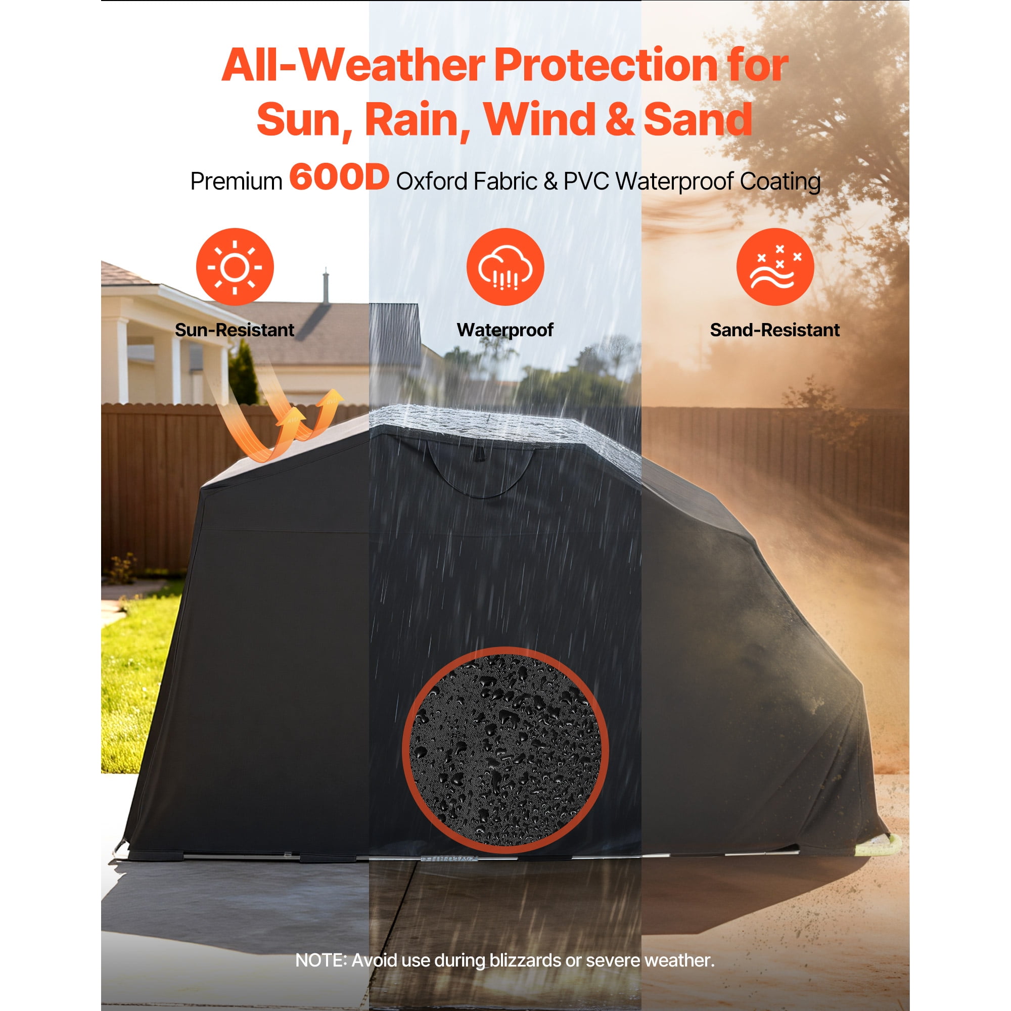 KFFKFF Motorcycle Storage Shelter with Security Lock, 600D Oxford Flip-Up Garage Tent, Durable All-Weather Cover with Ventilation Windows, 136x54x75 in Outdoor Vehicle Shelter, Black