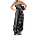 thumbnail image 3 of Women'S Spaghetti Strap All over Striped High Waist Flowy A-Line Maxi Casual Dress Black XL, 3 of 8
