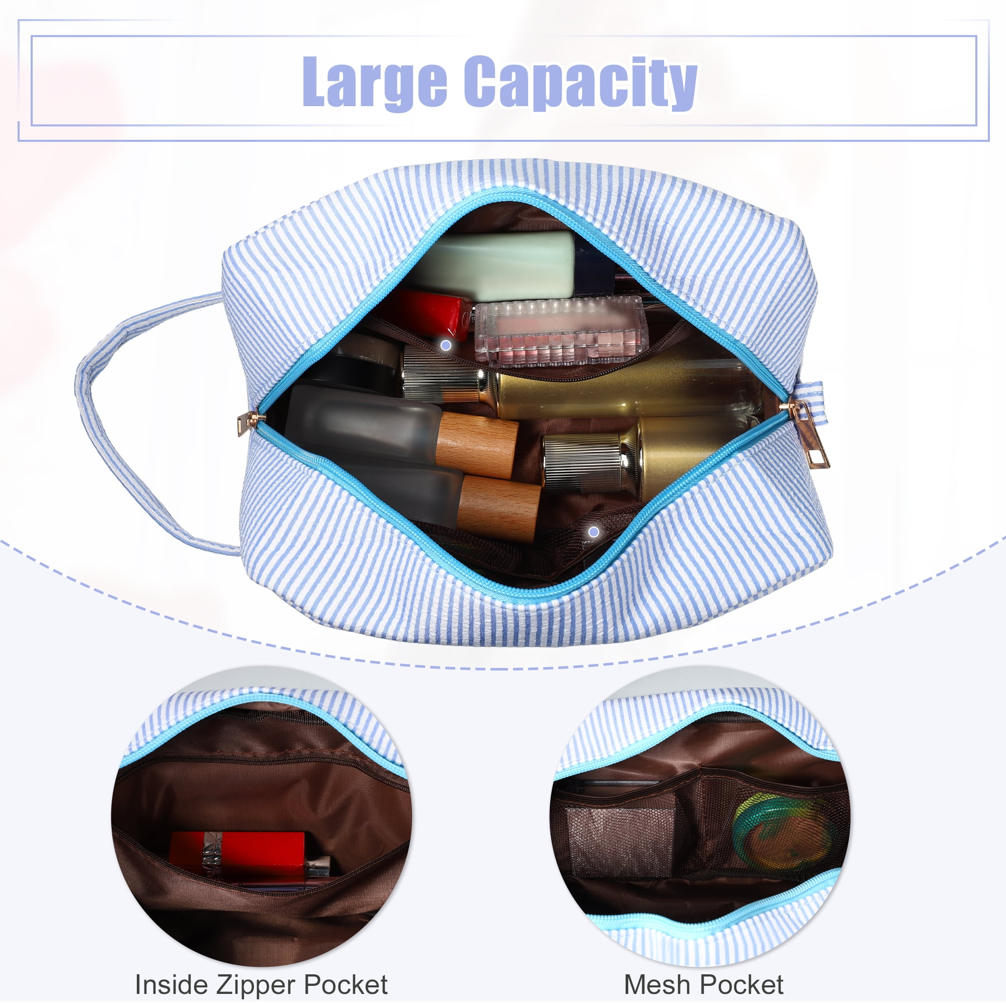 Unique Bargains Personalized Initial Make Up Bag C Cosmetic Bag Travel Makeup Bag Blue