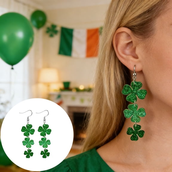 weibbin St. Patrick's Day Green Four-Leaf Acrylic Earrings, Irish Holiday Jewelry for Women
