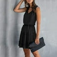 thumbnail image 3 of JGGSPWM Women's Sleeveless Drawstring V Neck Tiered Mini Dress Dresses Black 2XL, 3 of 9