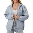 thumbnail image 2 of Mohiass Zip Up Hoodie Casual Cute Oversized Drawstring Womens Hoodie Y2k Fall Winter Long Sleeve Solid Fashion Zipper with Pockets Light Gray 2XL, 2 of 5