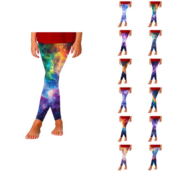 Girls Starry Sky Print Slim Fit Athletic Casual Pants Stretchy Leggings For Play And Everyday Wear
