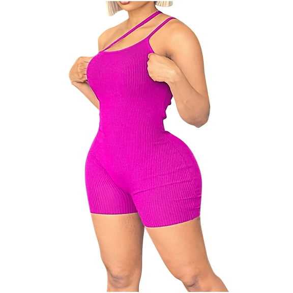 biudgviw Womens Athletic Bodysuits Seamless Spaghetti Strap Workout Jumpsuits Body Shaper Plus Size Bodycon Gym Outfits for Yoga