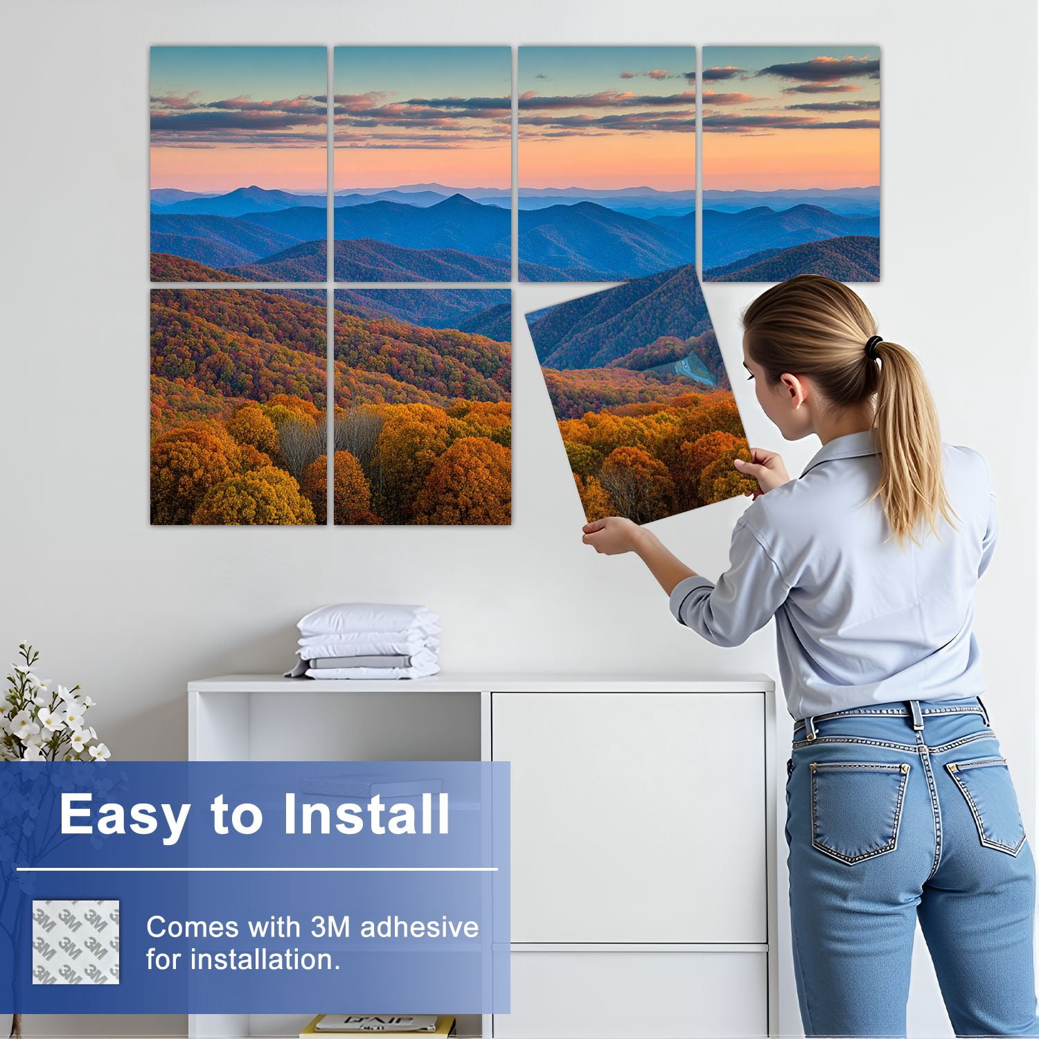 Forest 8 Pack Art Acoustic Panels Sound Absorbing Blue Ridge Mountains Sunset North Georgia Decorative Soundproof Wall Panels Self Adhesive for Nursery Game Room Bedroom 48"x32"