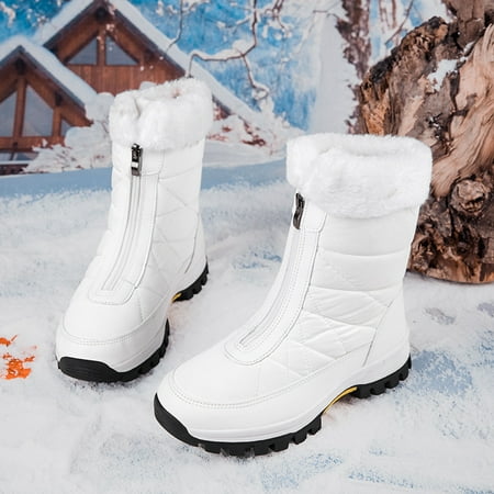 

Thermal Plush Inner Zipper Front Winter Snow Boots Round Toe Thick Sole Calf Boots Women s Footwear