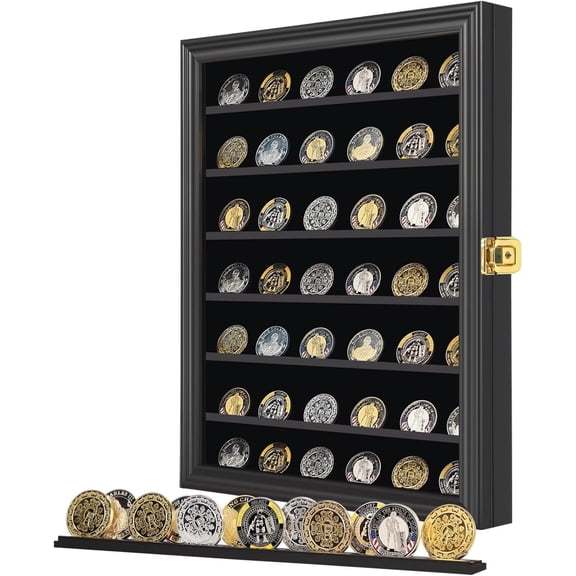 Coin Display Case Holder, Coins Display Box Cabinet - Black 1 Pack (11*13 in)