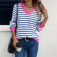thumbnail image 2 of Casual Women's Pleated V Neck Long Sleeve Blouse Shirt Top Solid Color Loose Fit Elegant Business Casual Office Wear | CSEONE,Blue L, 2 of 9