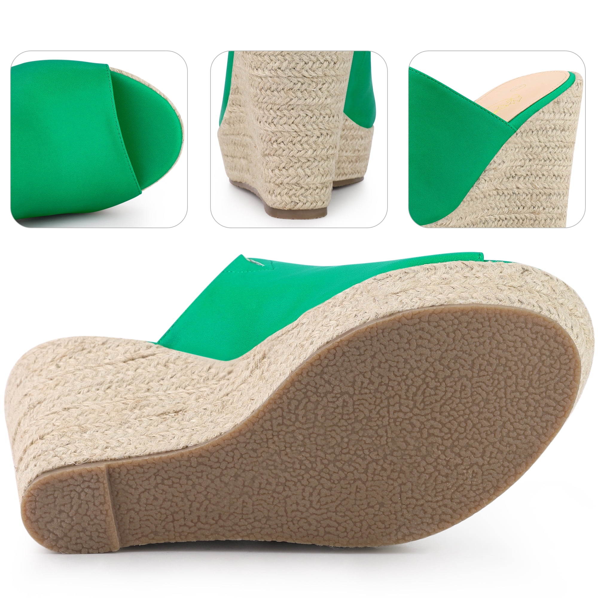 DARING DIVA Women's Open Toe Espadrille Wedge Heel Platform Slide Sandal Grass Green 9